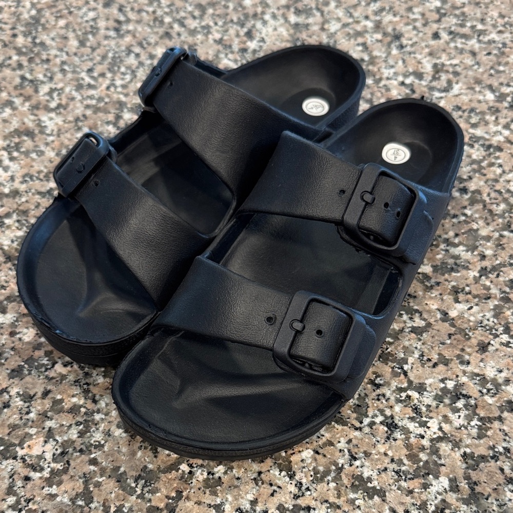 Truffle Collection Black Double Buckle Slide Sandals — Size EU 37 / US 6.5